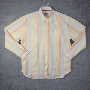 ROAD Shirt Men's Extra Large Button Up Yellow long sleeve Seersucker Striped